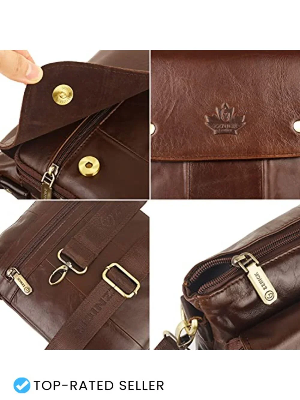 Genuine Leather Messenger Bag Sling Crossbody Shoulder Bag Travel Work